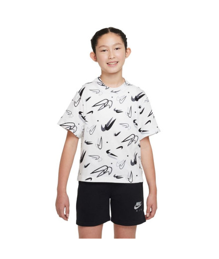 Camiseta Nike Menina manga curta Boxy Swooshfetti Branco
