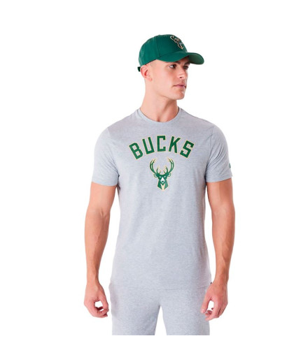 Camiseta New Era NBA Regular Milwaukee Bucks Cinzento Homem